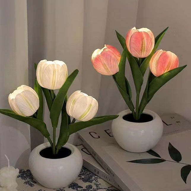 Contemporary Creative Tulip Flower Ceramic PU USB LED Table Lamp For Bedroom - MyJigsawPuzzleAu