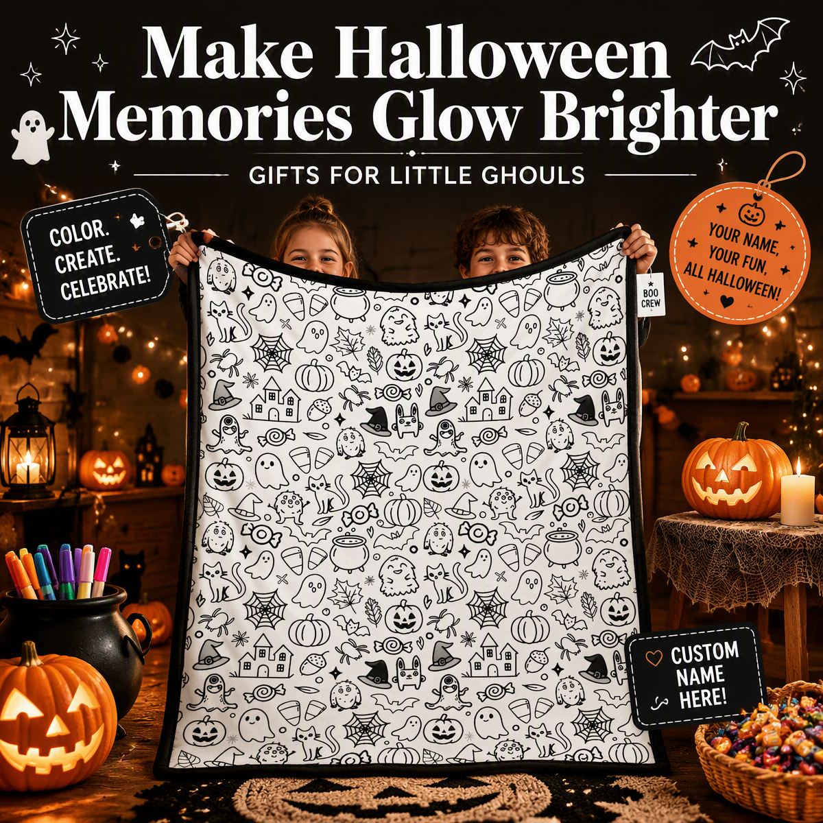 Halloween DIY Drawing Blanket – Creative Art Blanket for Kids & Adults, Spooky Halloween Activity Gift - MyJigsawPuzzleAu