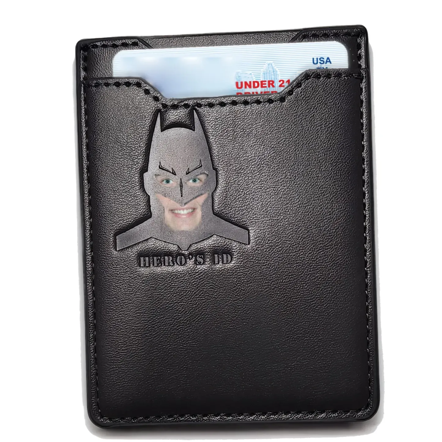 Bat ID Wallet - Leather Wallet With Super Hero Mask - wallet for him valentine's day gift for dad boyfriend husband anniversary birthday 2 POCKETS - 3D MASK