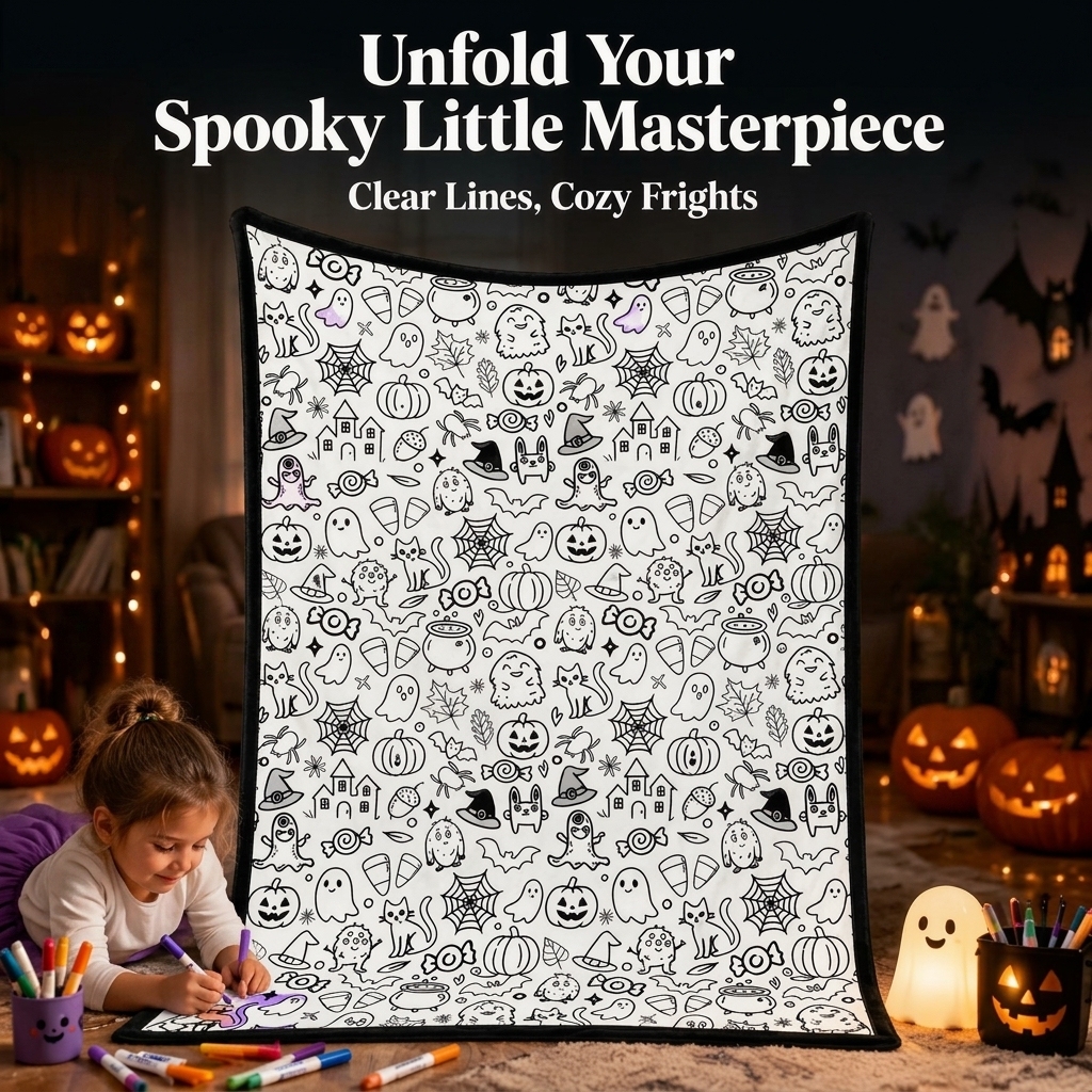 Halloween DIY Drawing Blanket – Creative Art Blanket for Kids & Adults, Spooky Halloween Activity Gift - MyJigsawPuzzleAu