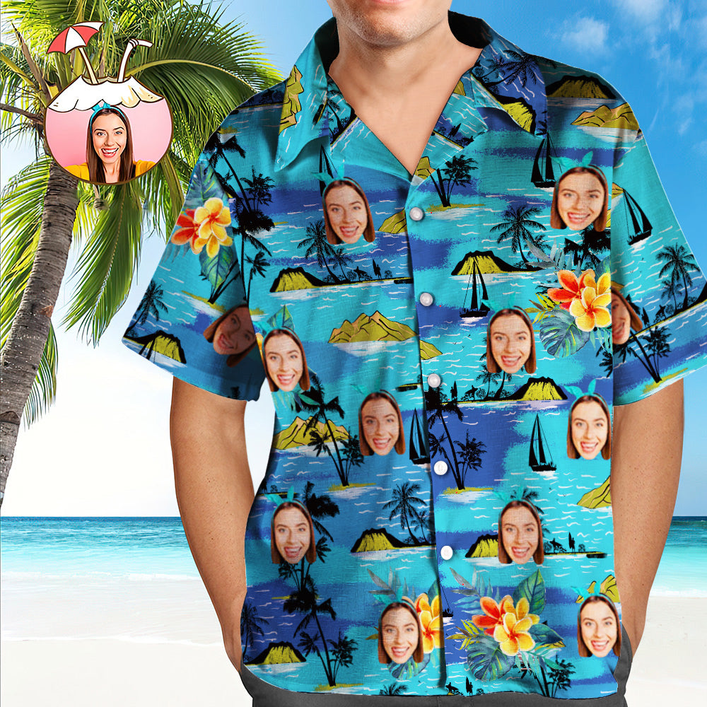 Custom Hawaiian Shirts Australia for Men All Over Print Face Large Leaves Short Sleeve Shirt