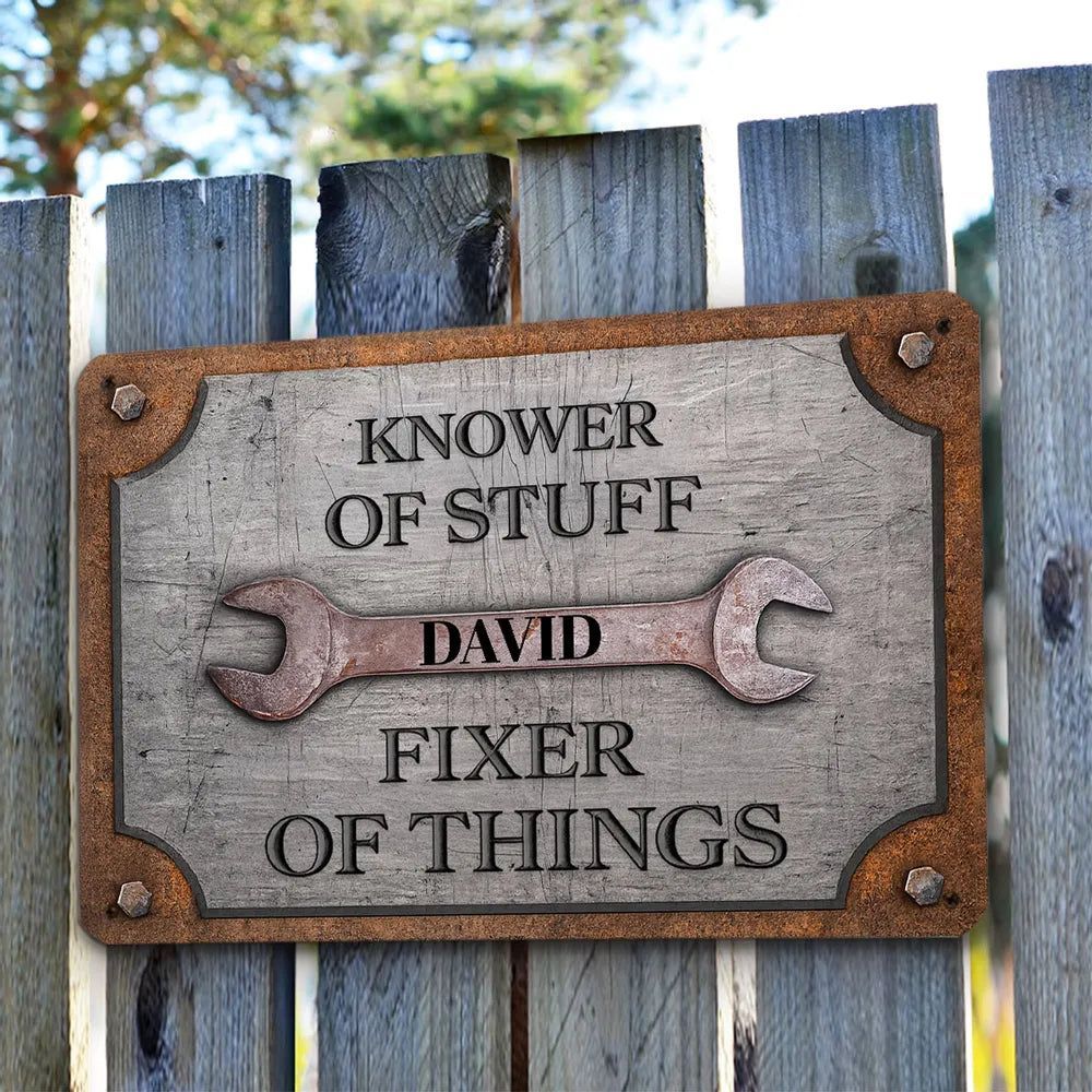 Custom Rectangular Iron Sign, Personalized Knower of Stuff Garage Decor, Creative Gift for DIY Fixer - MyJigsawPuzzleAu