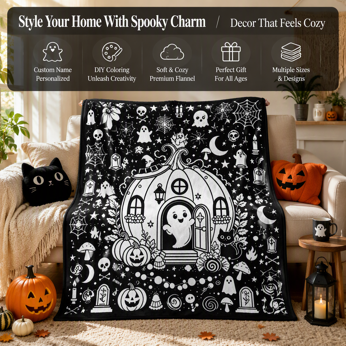 Halloween DIY Drawing Blanket – Creative Art Blanket for Kids & Adults, Spooky Halloween Activity Gift - MyJigsawPuzzleAu
