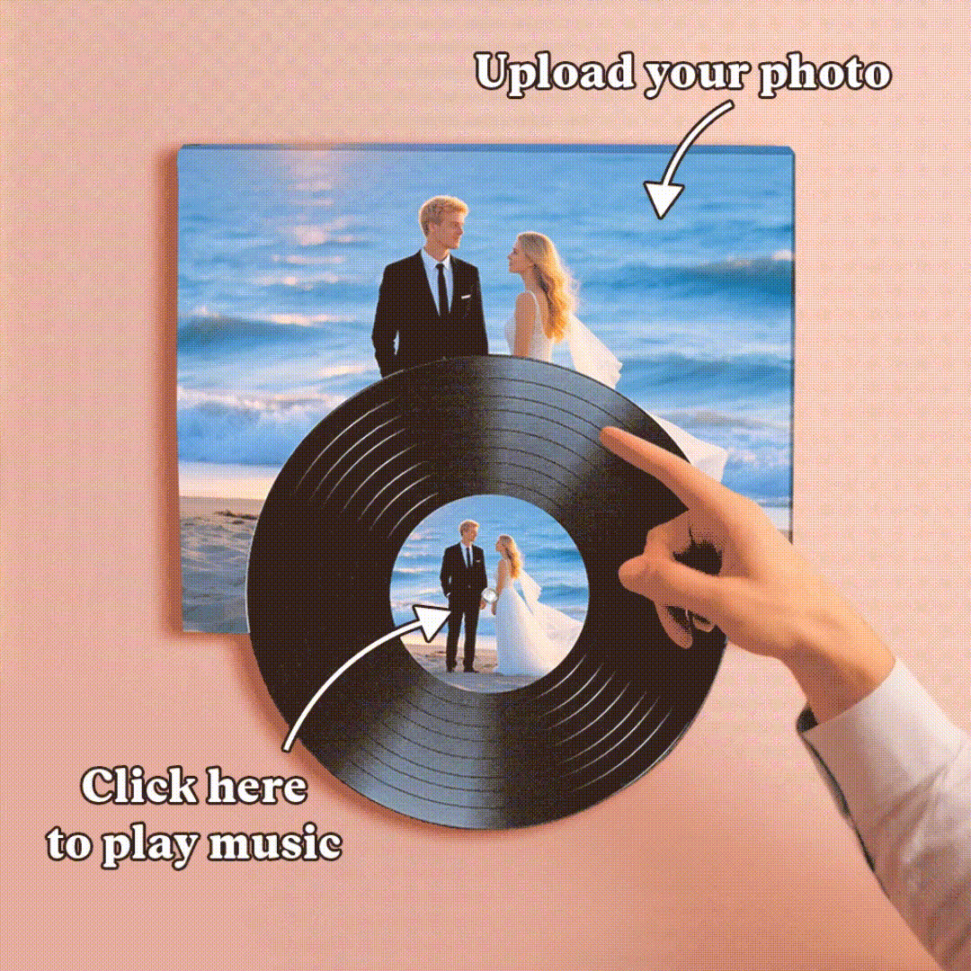 Personalised Vinyl Record Wall Art with Photo & Song – Wedding Anniversary Gift for Married Couples, Just Click to Play Your Love