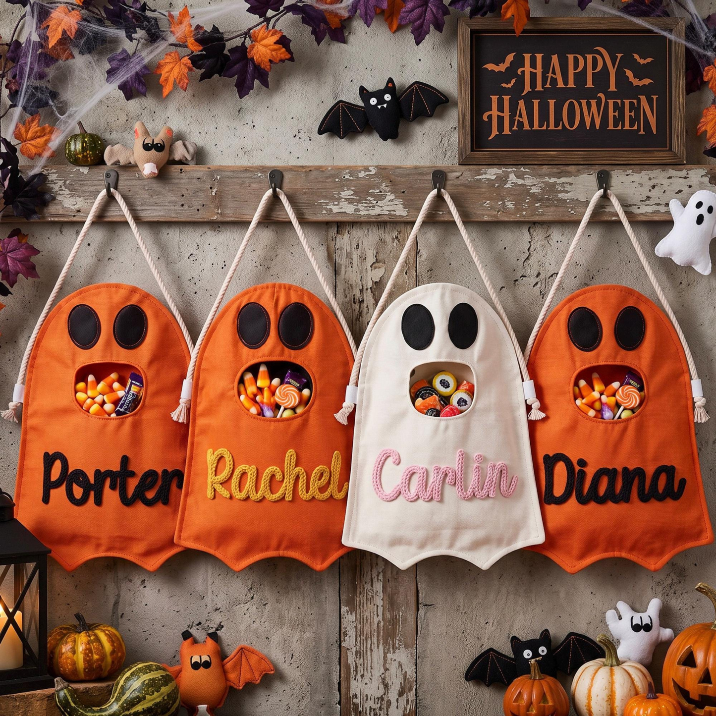 Personalized Trick or Treat Bag, Ghost Halloween Candy Bag, Custom Name Kids Tote, First Halloween Gift for Toddler - MyJigsawPuzzleAu