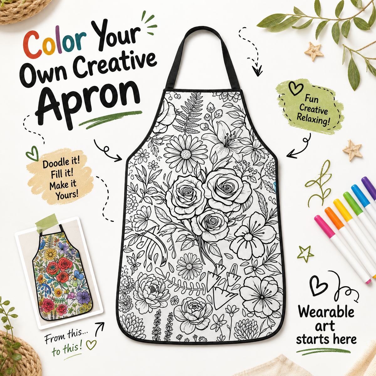 DIY Drawing Aprons (Optional 24-Color Marker Set) Create Your Art Aprons, Washable Keepsake Doodling Aprons for Kids & Adults - MyJigsawPuzzleAu
