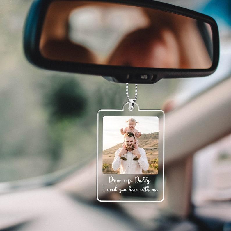 Custom Photo Car Ornament, Car Hanging, Custom Gift for Dad, Rear View Mirror Charm, Dad Gift From Daughter, Fathers Day Birthday Photo Gift - MyJigsawPuzzleAu