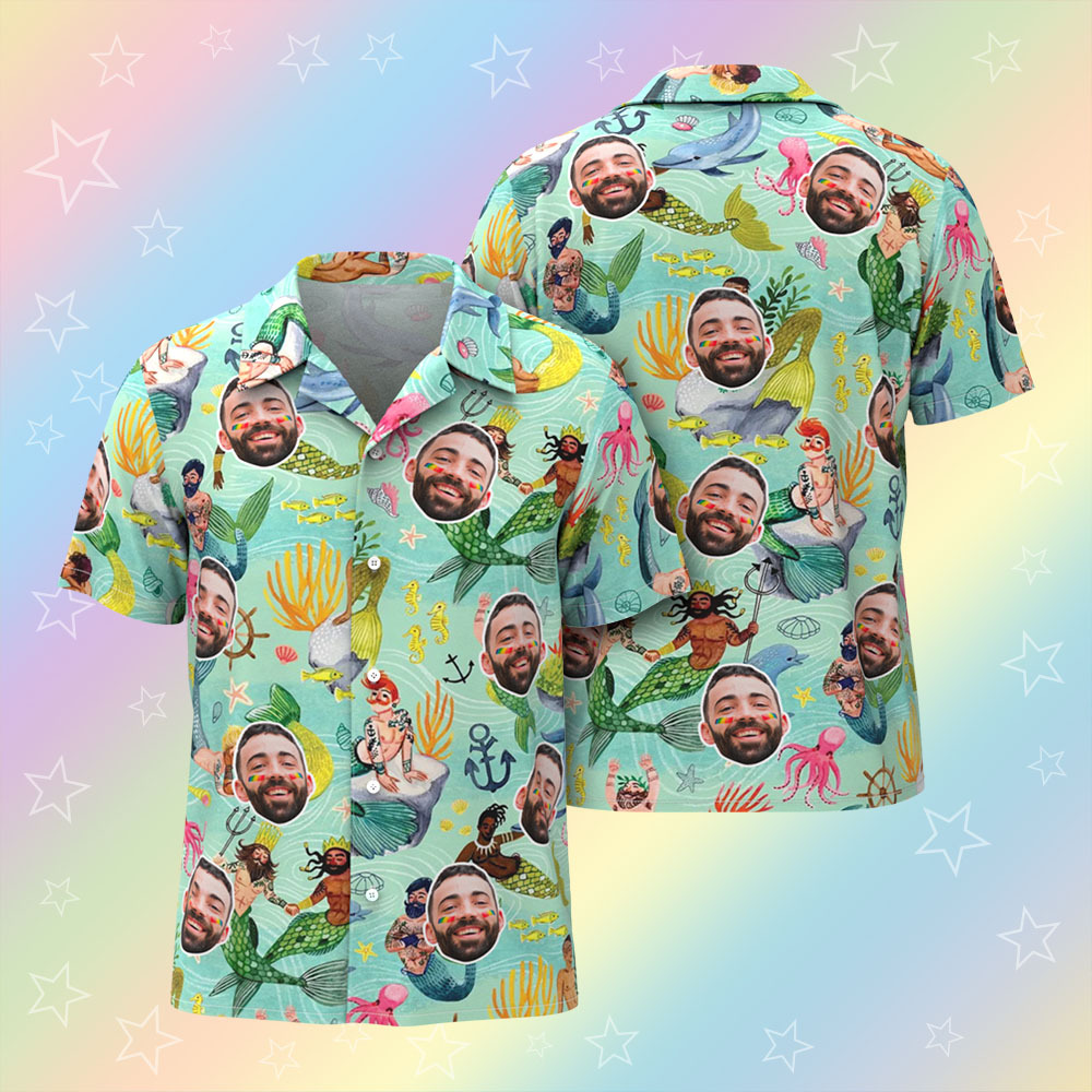 Men's Mermaid Green Shirt Pride Month From Size S to 5XL with Comfortable Butterfly Mesh Fabric Material for LGBTQ - MyJigsawPuzzleAu