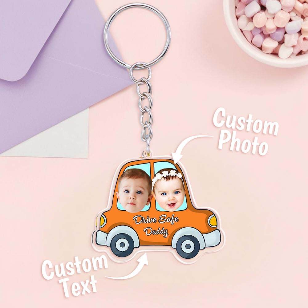 Christmas Gifts for Father Personalised Face Acrylic Keychain Drive Safe Daddy Birthday Gift