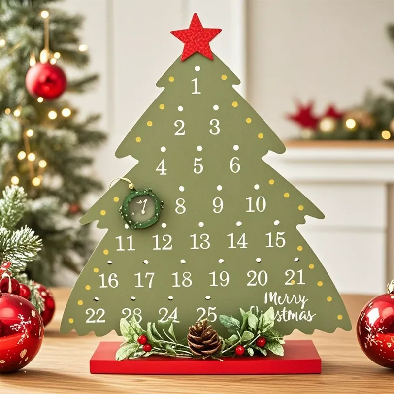 Wooden Christmas Tree Countdown Calendar - Desktop Holiday Decor with Wreath Marker - MyJigsawPuzzleAu
