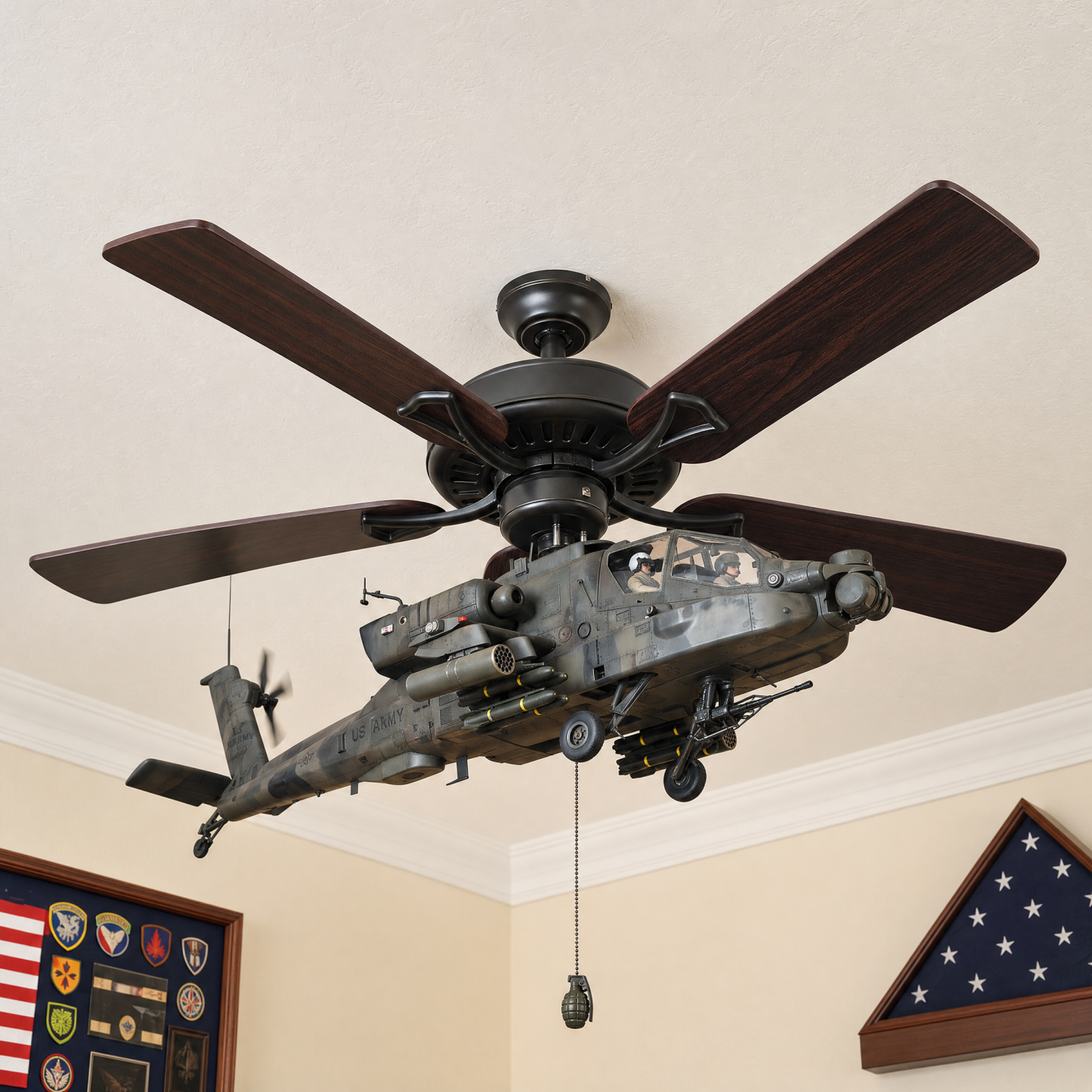 Military Helicopter Ceiling Fan Attachment(45 × 15 × 20 cm) | Ceiling Chopper Decor for Military & Aviation Fans | Free Shipping
