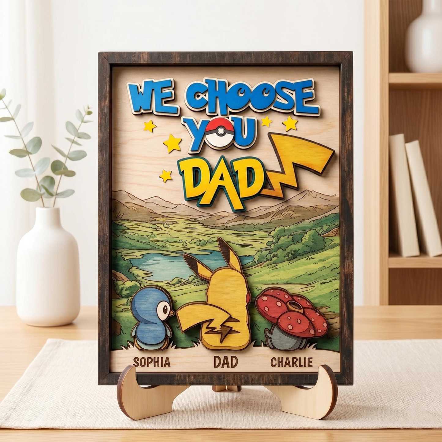 Personalized We Choose You Dad Wooden Sign, Dad Father’s Day Gift, Custom Cartoon Monster Family Name Plaque, Wood Desk Decor - MyJigsawPuzzleAu