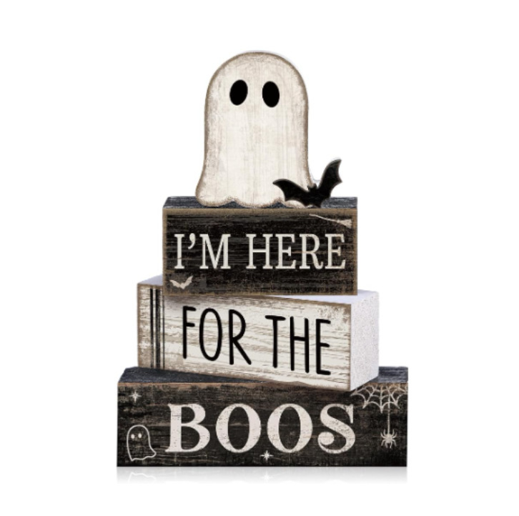 Lineshading 4 Pcs Halloween Coffee Table Decor Wooden Ghost Coffee Bar Sign - MyJigsawPuzzleAu