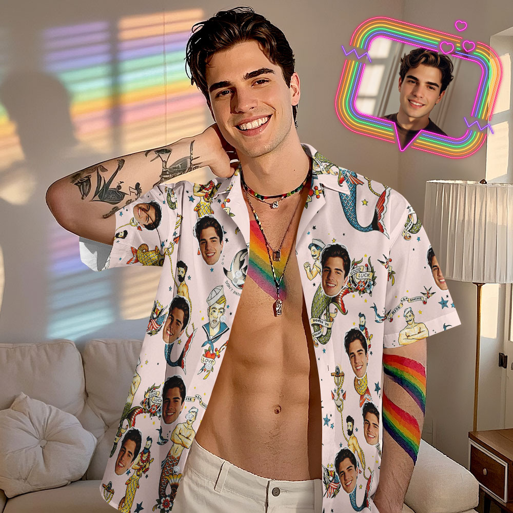 Custom Men's Hawaiian Shirt Black Mermaid Pride Month From Size S to 5XL with Comfortable Butterfly Mesh Fabric Material For LGBTQ - MyJigsawPuzzleAu