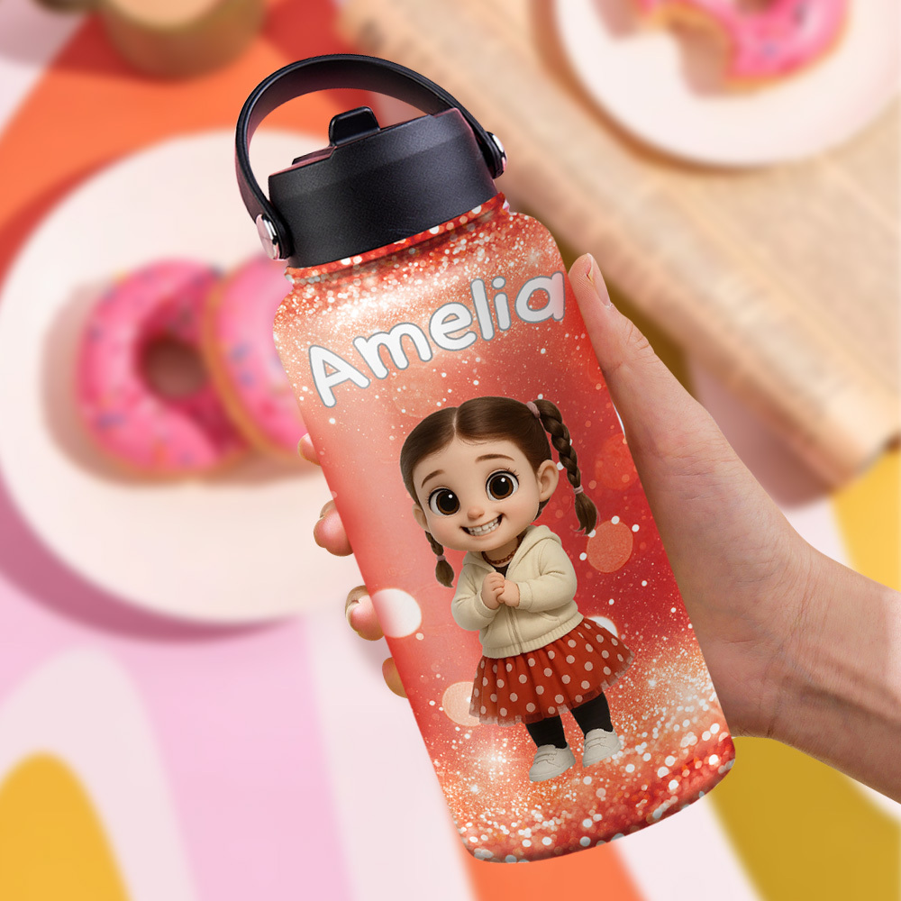 Custom Name Cartoon Kid Water Bottle, Stainless Steel Cup Birthday Gift for Kids - MyJigsawPuzzleAu