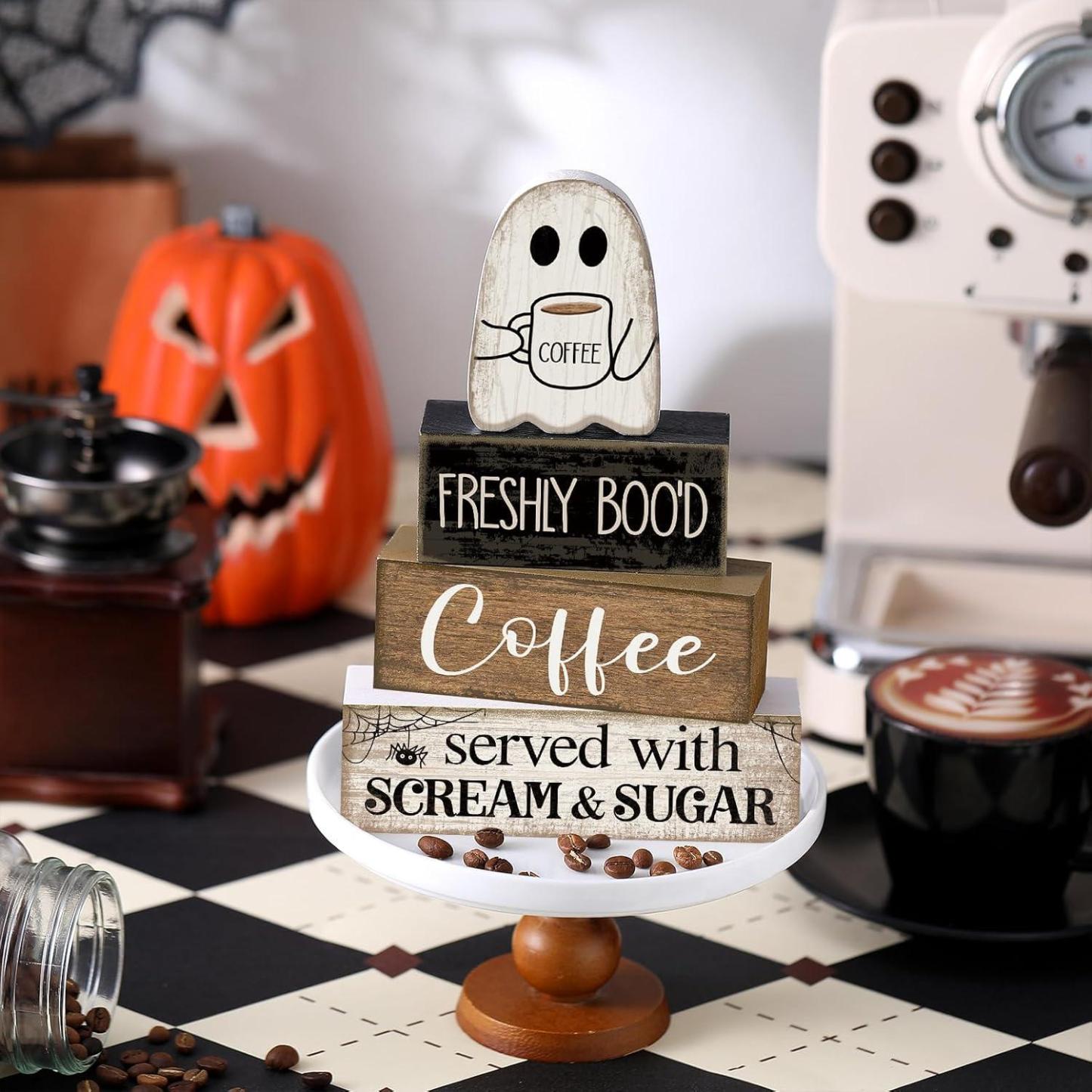Lineshading 4 Pcs Halloween Coffee Table Decor Wooden Ghost Coffee Bar Sign - MyJigsawPuzzleAu