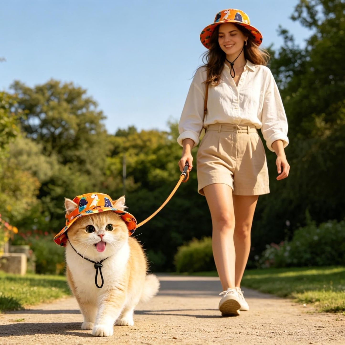Pet Matching Bucket Hat for Pet Lovers, Dog & Cat Summer Hat Cute Ears Shade Sun Hat for Puppy - MyJigsawPuzzleAu