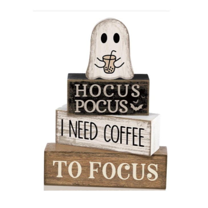 Lineshading 4 Pcs Halloween Coffee Table Decor Wooden Ghost Coffee Bar Sign - MyJigsawPuzzleAu