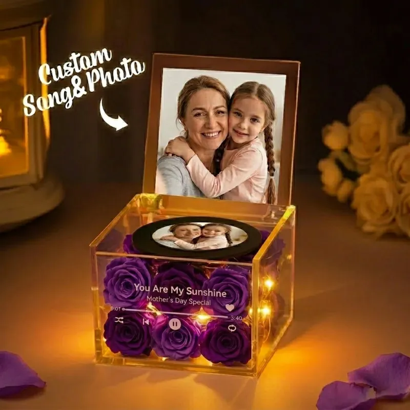 Rose Music Record Auto-Music Player Custom Photo with Light Personalized Music Acrylic Box for Best Mom on Mother's Day - MyJigsawPuzzleAu