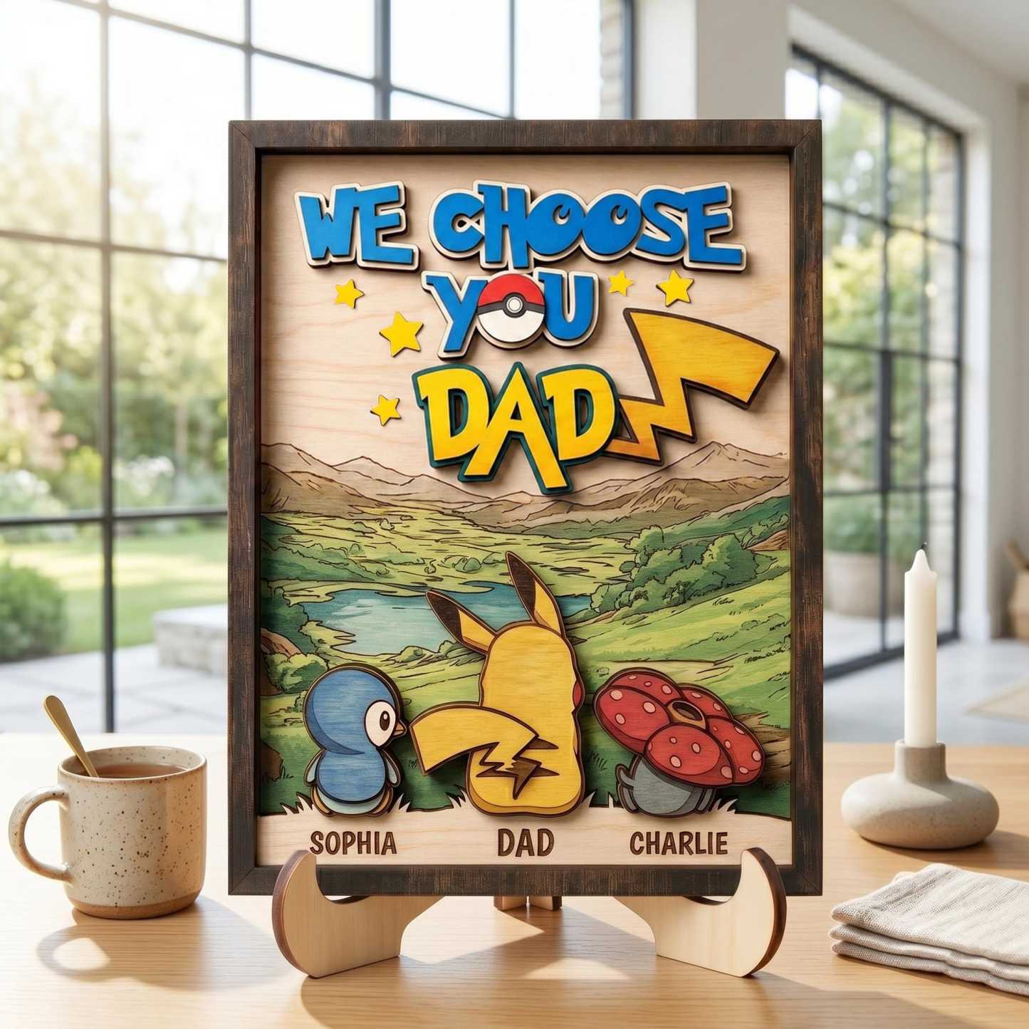 Personalized We Choose You Dad Wooden Sign, Dad Father’s Day Gift, Custom Cartoon Monster Family Name Plaque, Wood Desk Decor - MyJigsawPuzzleAu
