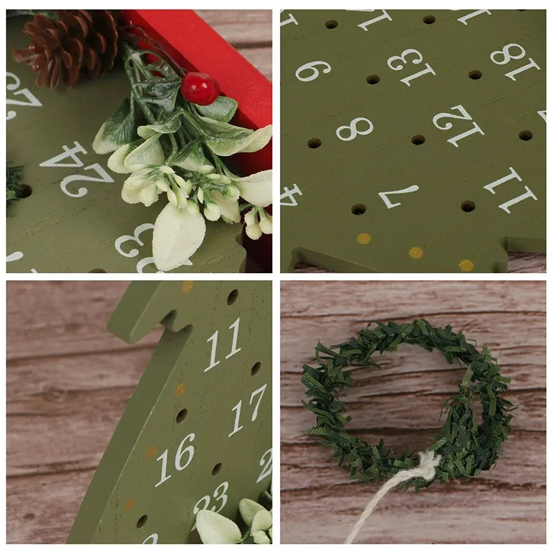 Wooden Christmas Tree Countdown Calendar - Desktop Holiday Decor with Wreath Marker - MyJigsawPuzzleAu