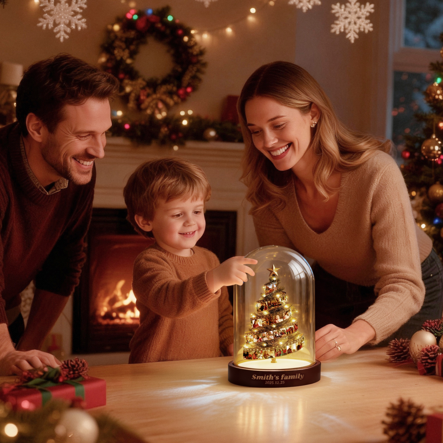 Custom Photo Film Christmas Tree Night Light Personalized Family Lamp Keepsake with Engraved Base Christmas Gift - MyJigsawPuzzleAu