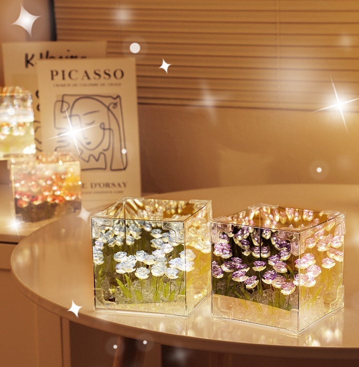 Custom Photo Flower Infinity DIY Infinity Mirror Flower Box with Your Picture and Text Night Light - MyJigsawPuzzleAu