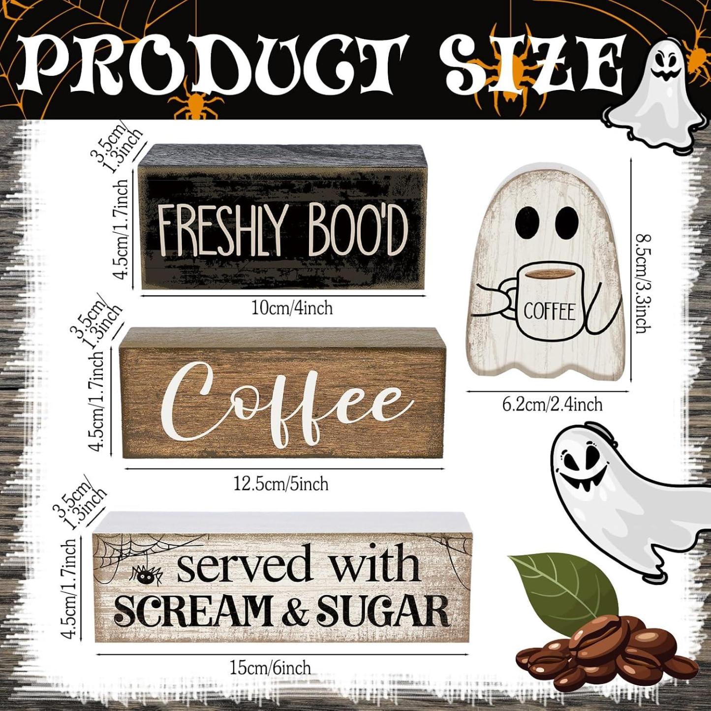 Lineshading 4 Pcs Halloween Coffee Table Decor Wooden Ghost Coffee Bar Sign - MyJigsawPuzzleAu