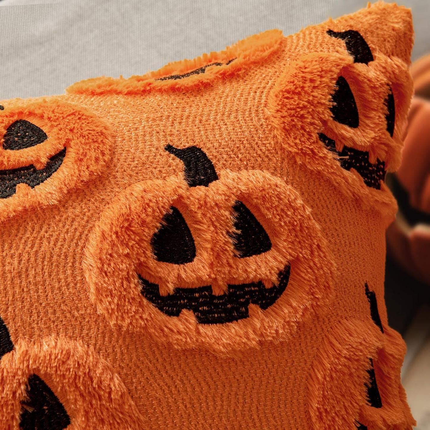 Halloween Fall Pumpkin Throw Pillow Covers 18x18 Orange-Black - MyJigsawPuzzleAu