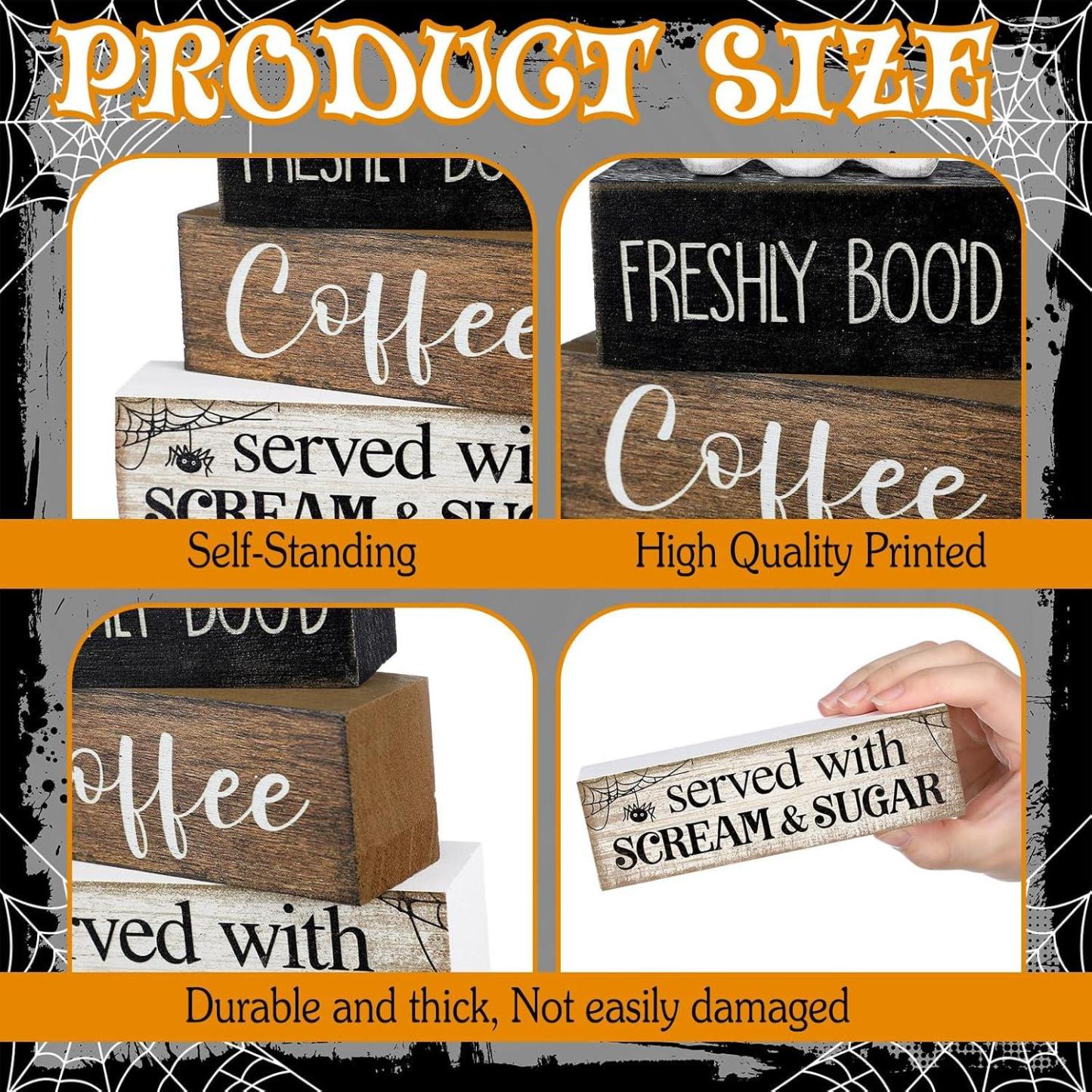 Lineshading 4 Pcs Halloween Coffee Table Decor Wooden Ghost Coffee Bar Sign - MyJigsawPuzzleAu