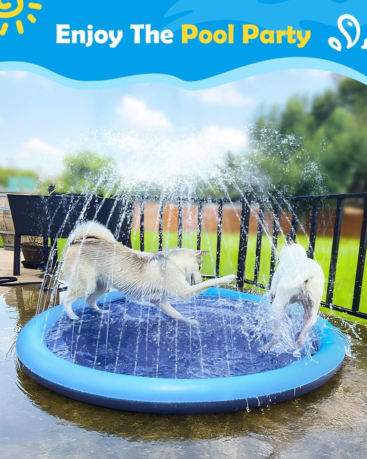 Splash Pad for Dogs & Kids - Anti-Slip Dog Pool for Large Dogs, 0.58 mm Thickened Durable Outdoor Water Play Mat, Summer Sprinkler Toy for Backyard (51inch) - MyJigsawPuzzleAu