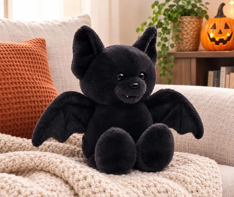 Bat Bear Plush Toys Stuffed Animal Soft Plush Toy, Soft Bat Bear Plush Doll, Halloween Cozy Animal Pillow Gift for Kids, Lovers & Collectors(Black) - MyJigsawPuzzleAu