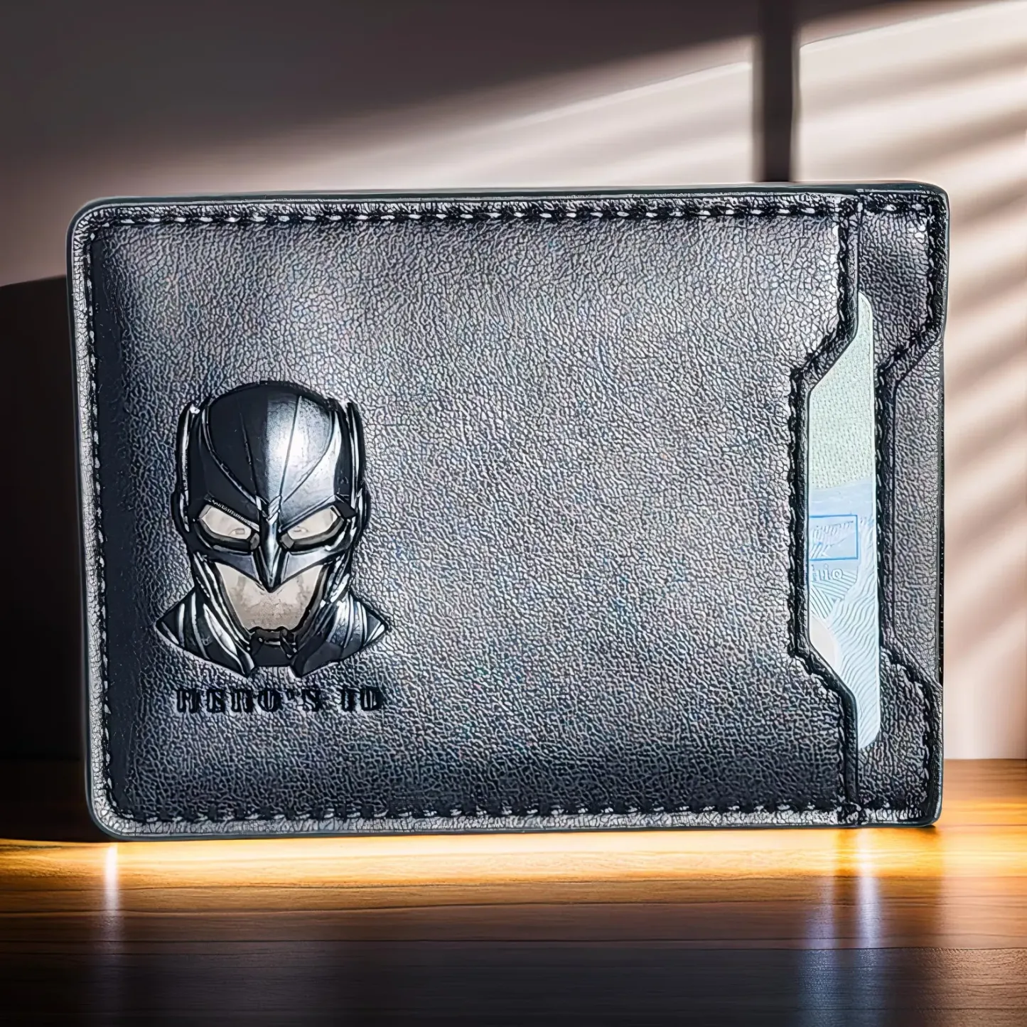 Bat ID Wallet - Leather Wallet With Super Hero Mask - wallet for him valentine's day gift for dad boyfriend husband anniversary birthday 2 POCKETS - 3D MASK