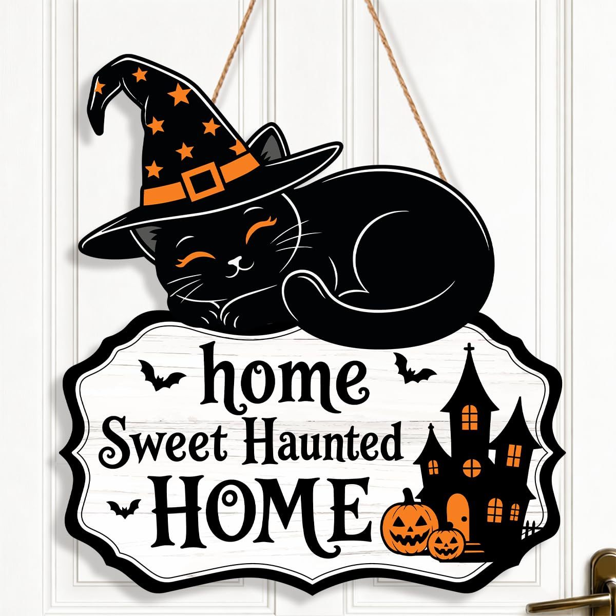 Halloween Wreath for Front Door Wooden Ghost Pumpkin Door Sign Wall Decor - MyJigsawPuzzleAu