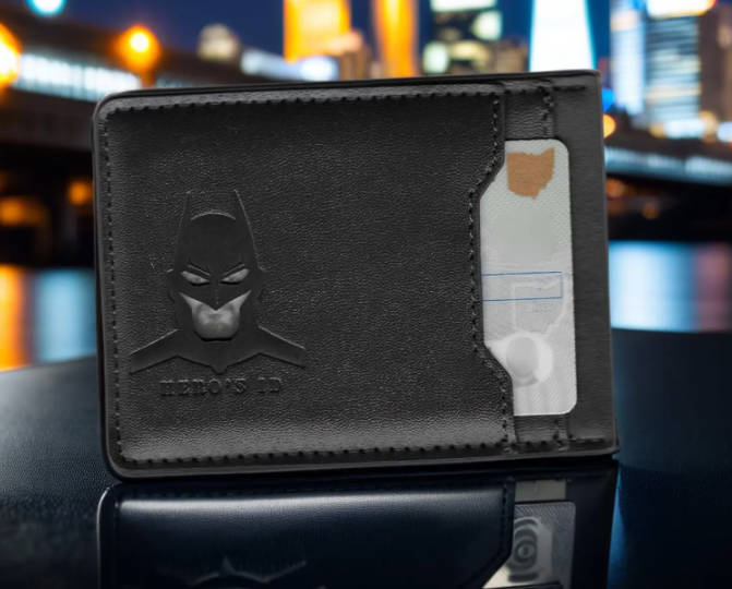 Bat ID Wallet - Leather Wallet With Super Hero Mask - wallet for him valentine's day gift for dad boyfriend husband anniversary birthday 2 POCKETS - 3D MASK