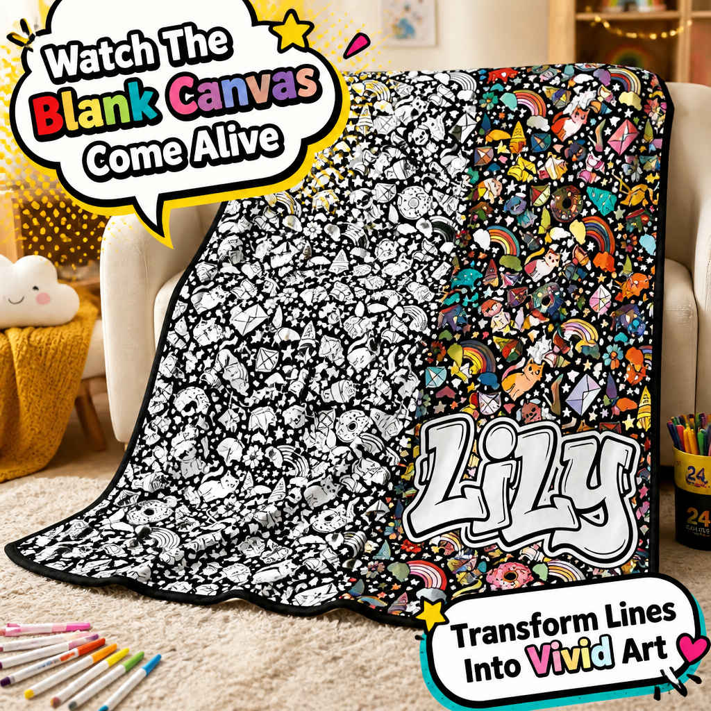 DIY Drawing Blanket (Optional 24-Color Marker Set) Create Your Art Blanket Washable Keepsake Blanket for Kids & Adults - mysiliconefoodbag