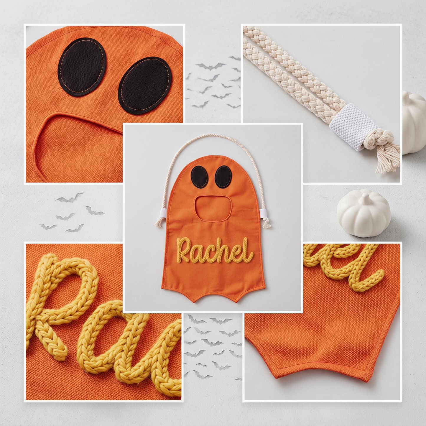 Personalized Trick or Treat Bag, Ghost Halloween Candy Bag, Custom Name Kids Tote, First Halloween Gift for Toddler - MyJigsawPuzzleAu