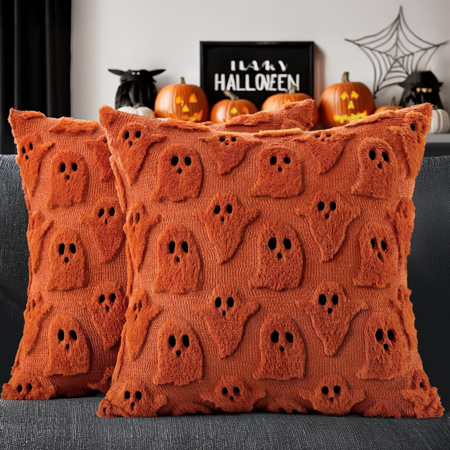 Halloween Pillow Covers Cute Ghost Decor Set of 2 18x18 - MyJigsawPuzzleAu