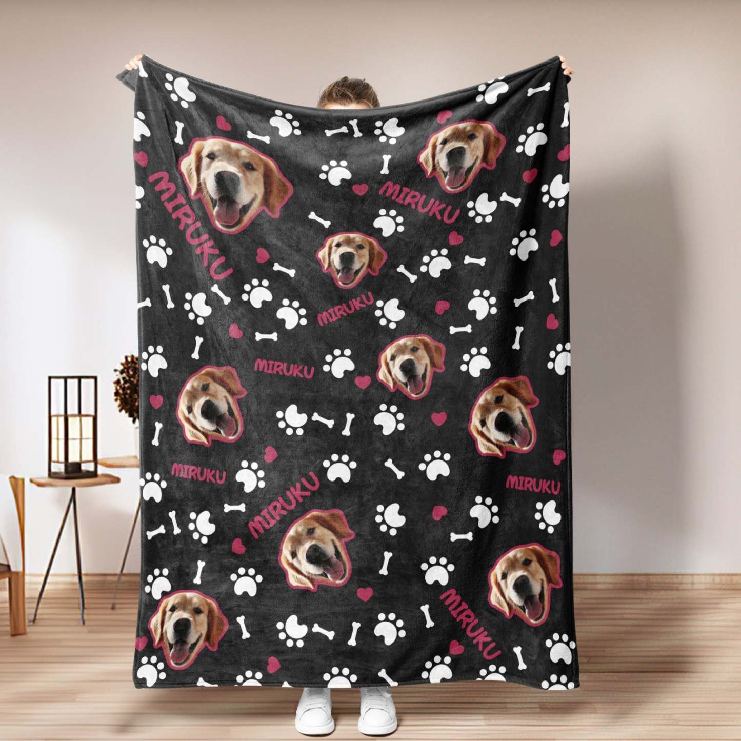 Custom Photo Name Blankets Custom Pet Blankets Personalized Photo Fleece Blanket - Cute Pet Paw