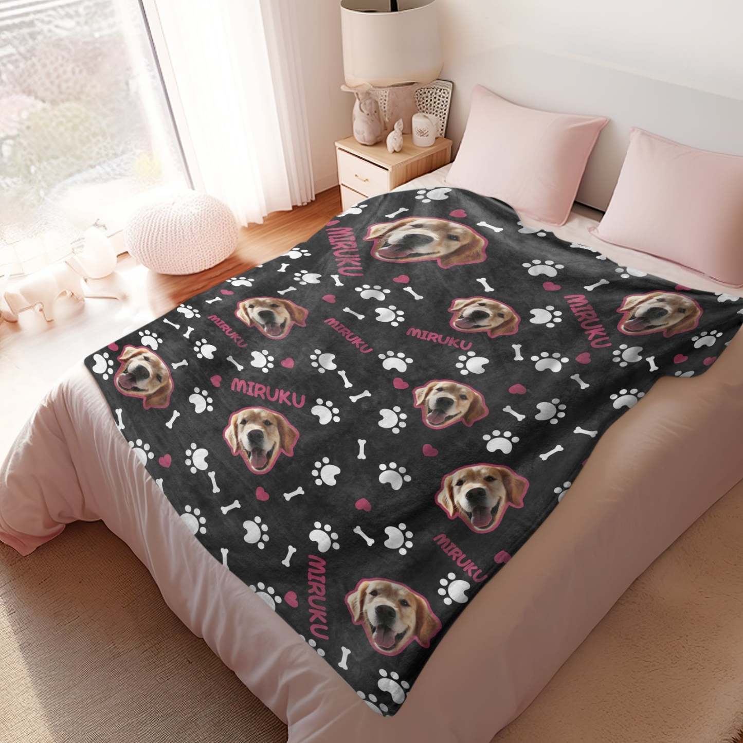 Custom Photo Name Blankets Custom Pet Blankets Personalized Photo Fleece Blanket - Cute Pet Paw