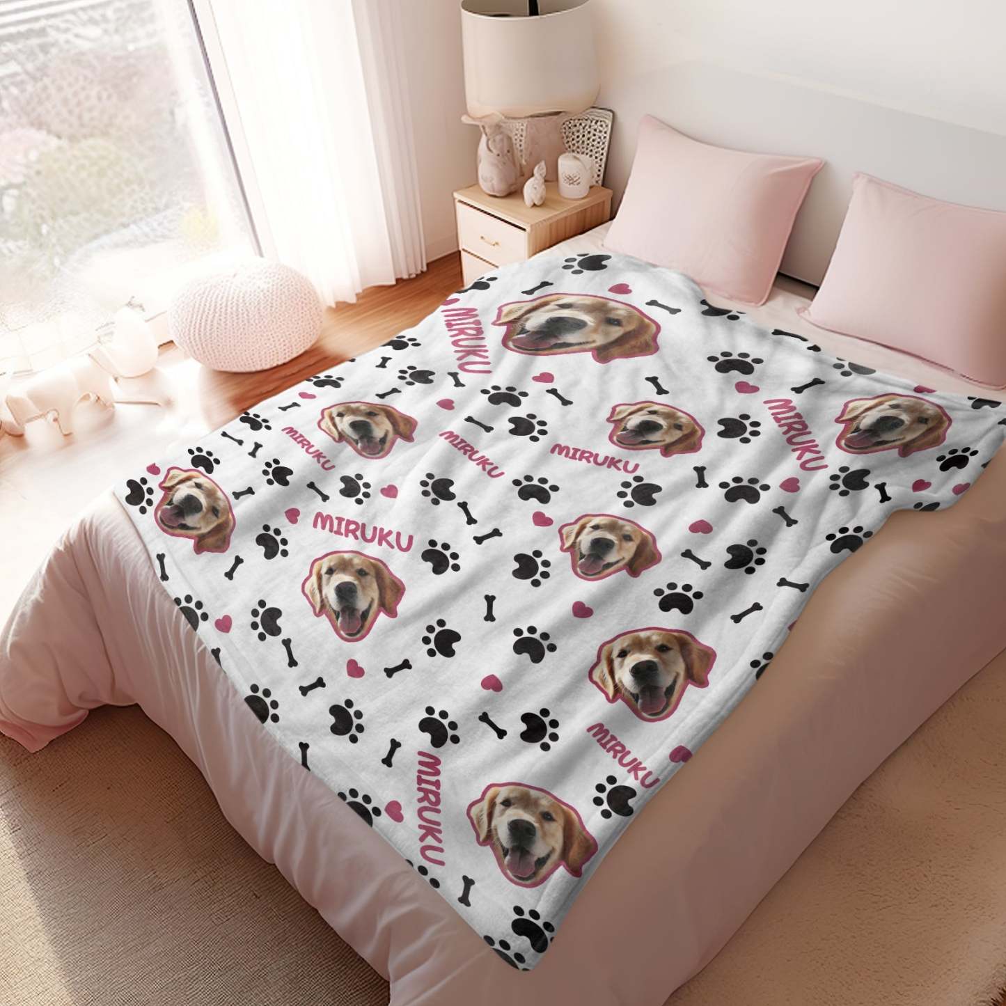 Custom Photo Name Blankets Custom Pet Blankets Personalized Photo Fleece Blanket - Cute Pet Paw