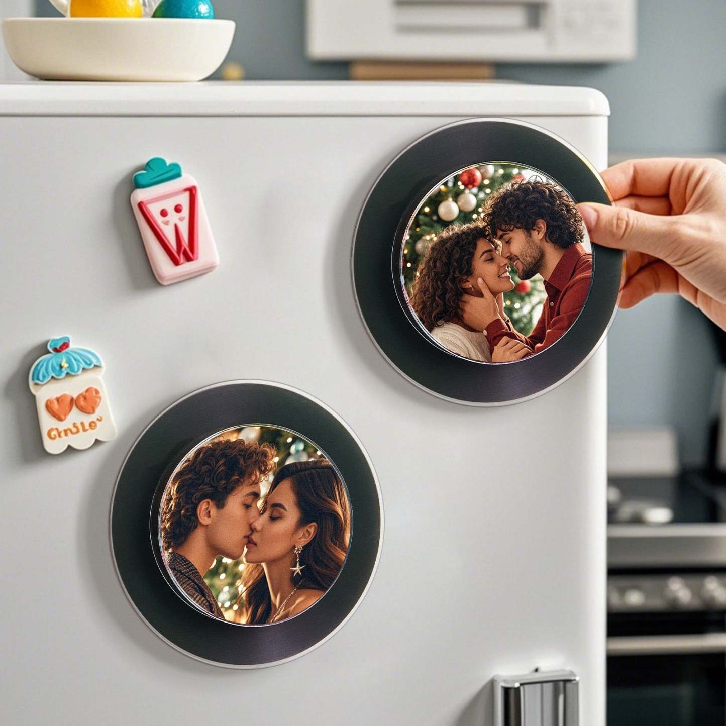 Custom Rotating Double Layer Acrylic Nfc Fridge Magnets With Photos And Songs Magnetic Fridge Magnets - MyJigsawPuzzleAu
