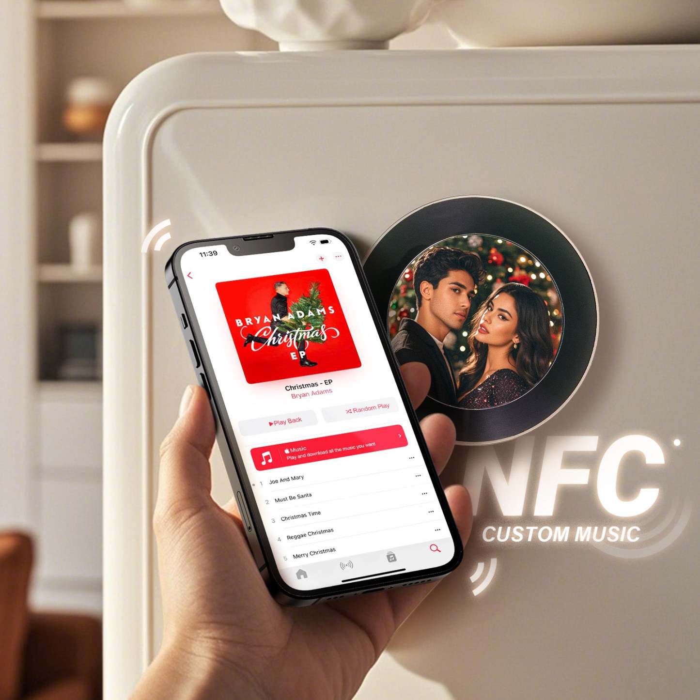 Custom Rotating Double Layer Acrylic Nfc Fridge Magnets With Photos And Songs Magnetic Fridge Magnets - MyJigsawPuzzleAu