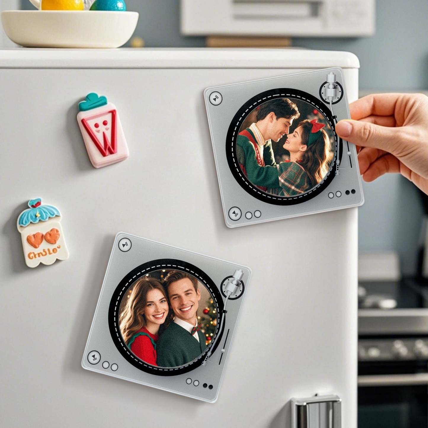 Custom Rotating Double Layer Acrylic Nfc Fridge Magnets With Photos And Songs Magnetic Fridge Magnets - MyJigsawPuzzleAu