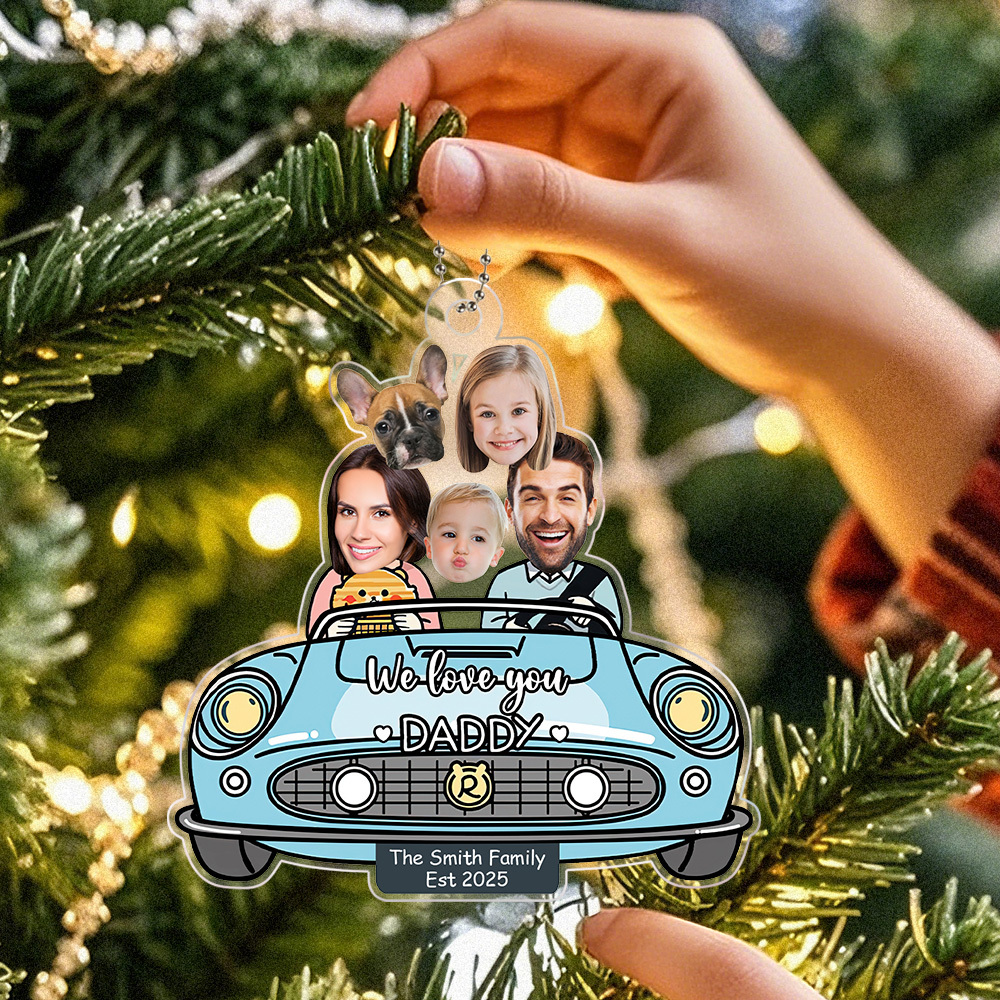 Gifts for Dad Custom Photo Drive Safe Daddy Ornament for Car, Personalized Birthday Gift Idea for Daddy, Customized Funny Baby Picture Acrylic Hanger