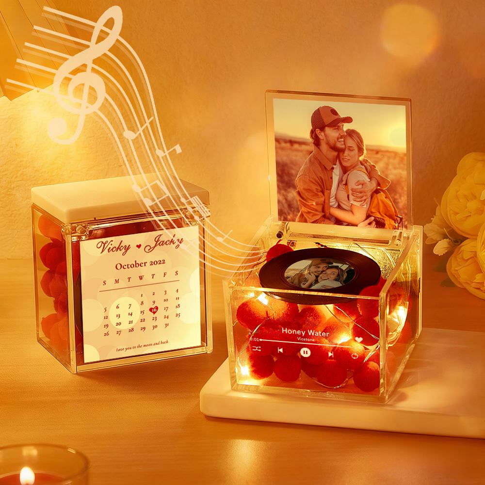 Premium Mini Music Record Auto-Music Player Custom Photo with Light Personalized Music Acrylic Box - MyJigsawPuzzleAu