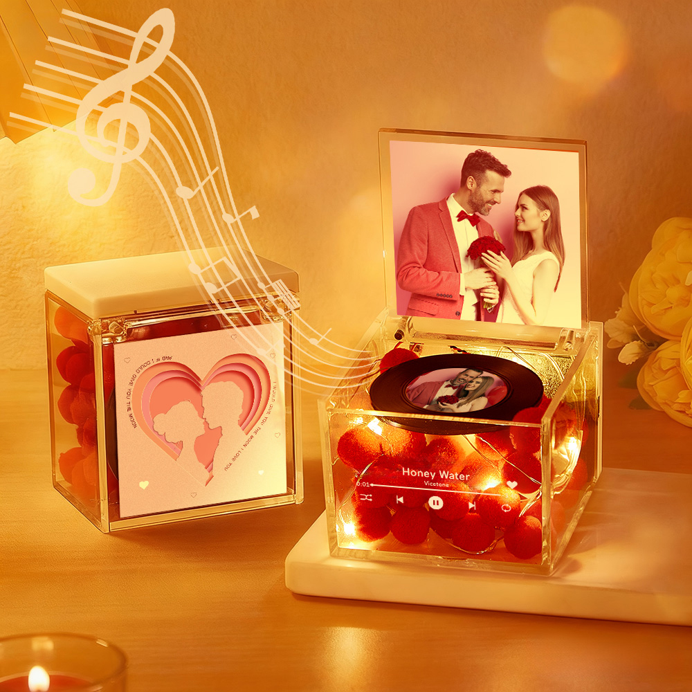 Premium Mini Music Record Auto-Music Player Custom Photo with Light Personalized Music Acrylic Box - MyJigsawPuzzleAu