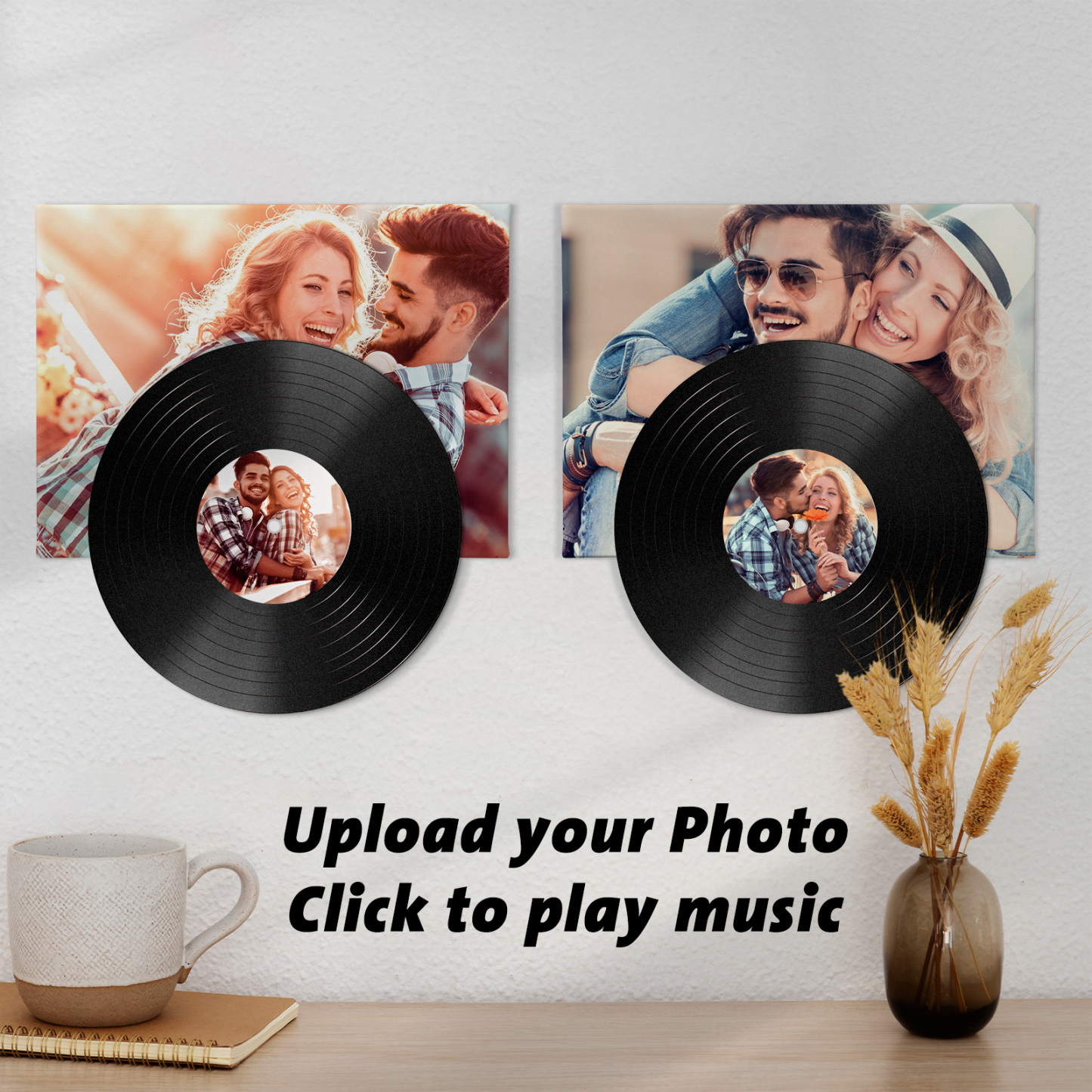 Personalised Vinyl Record Wall Art with Photo & Song – Wedding Anniversary Gift for Married Couples, Just Click to Play Your Love
