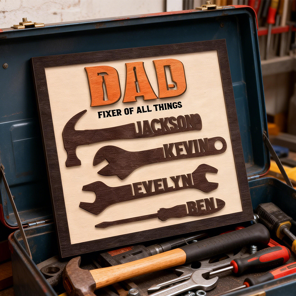 Custom Tool Theme Decoration With Kids' Names Personalized Dad Tools Sign Father's Day Gift - MyJigsawPuzzleAu