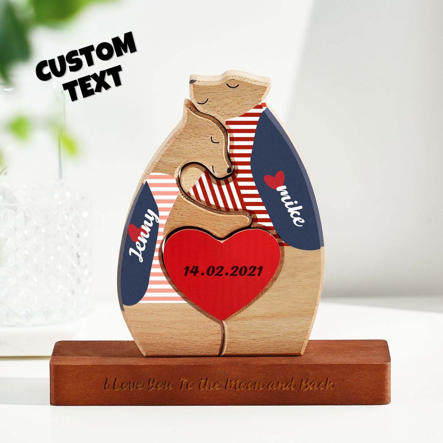 Custom Name Wooden Couple Bear with Personalised Date Blocks Love Gifts for Her - MyJigsawPuzzleAu